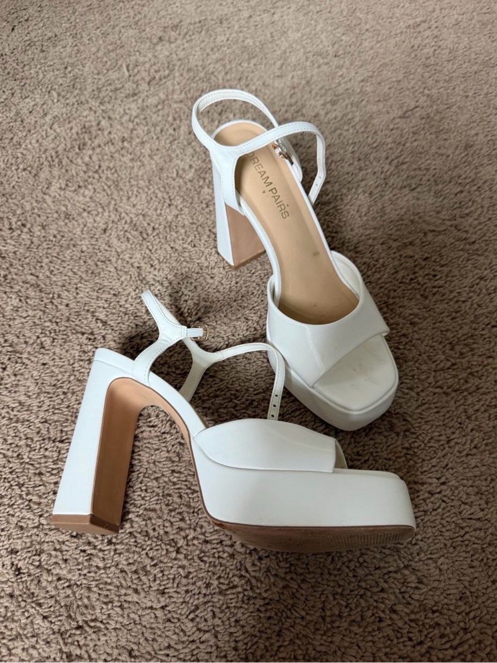 Dream Pairs White Platform Block Heel Sandals with Ankle Strap
